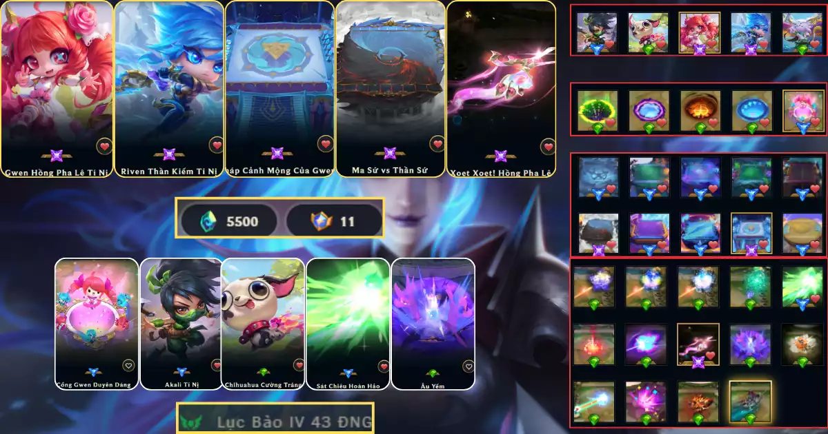 Combo gwen + riven + 11 huy hiệu